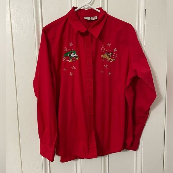 Disney Christmas Mickey and Snoopy long sleeve button down - Picture 1 of 6